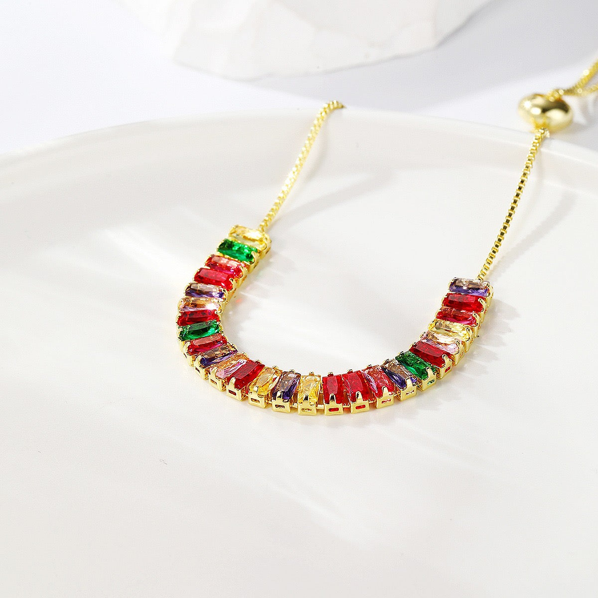Colored zircon bracelet, square adjustable
