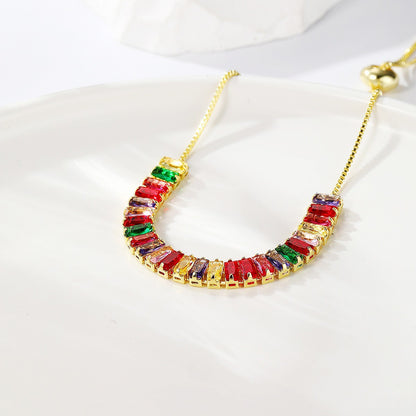 Colored zircon bracelet, square adjustable