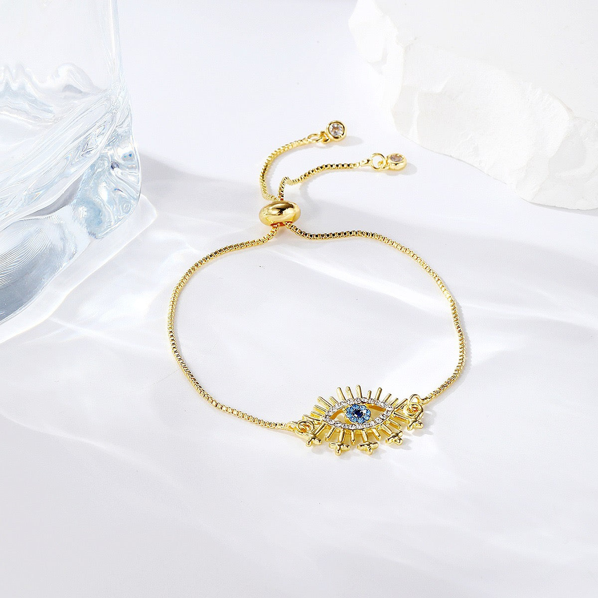 Colored zircon bracelet, square adjustable